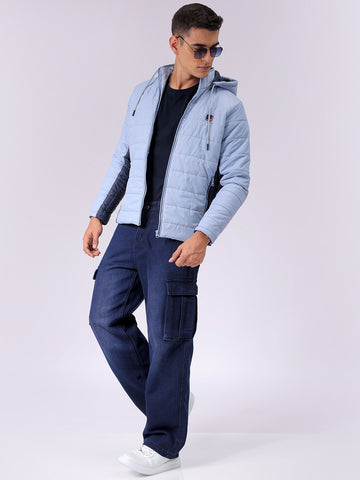 Men's Blue Slim Fit Colourblocked Jacket