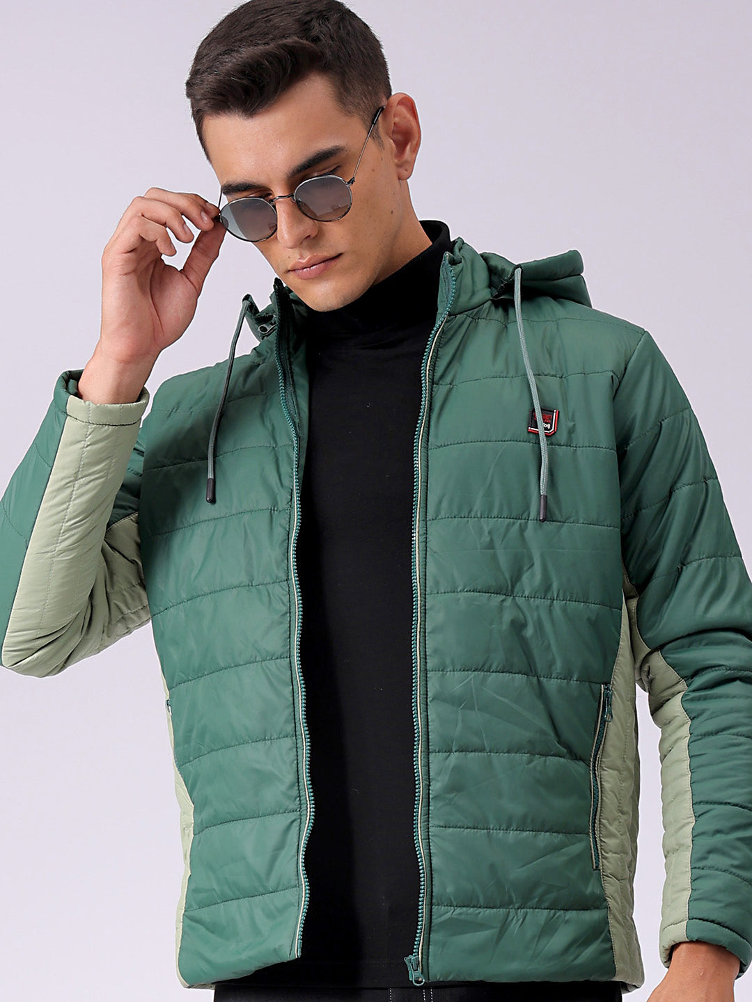 Men's Green Slim Fit Colourblocked Jacket