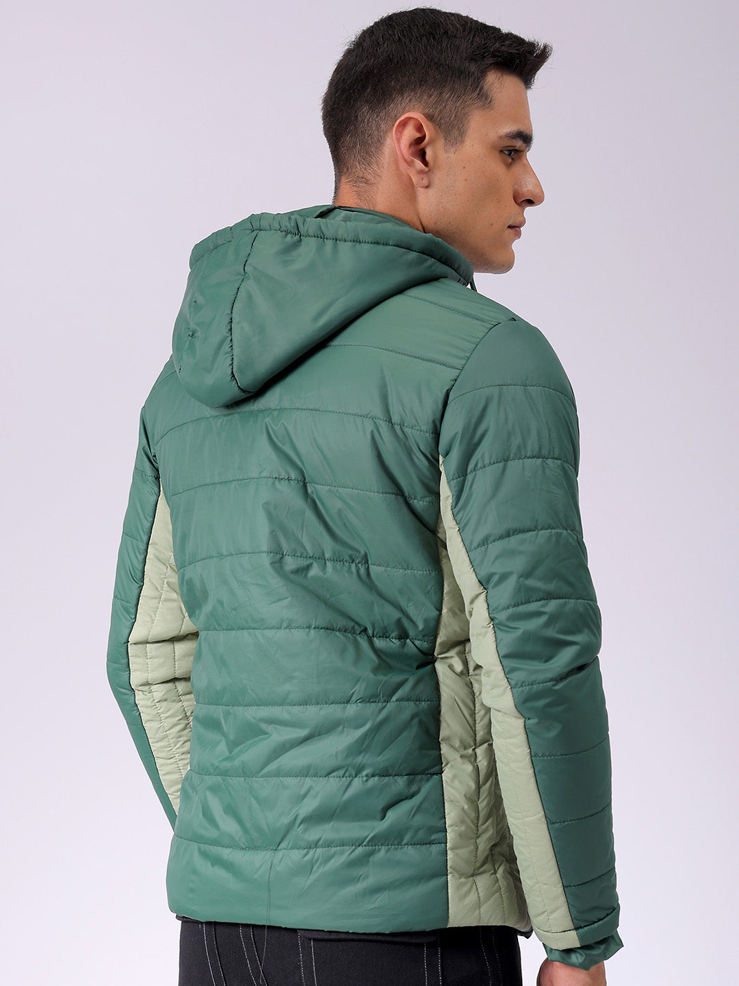 Men's Green Slim Fit Colourblocked Jacket