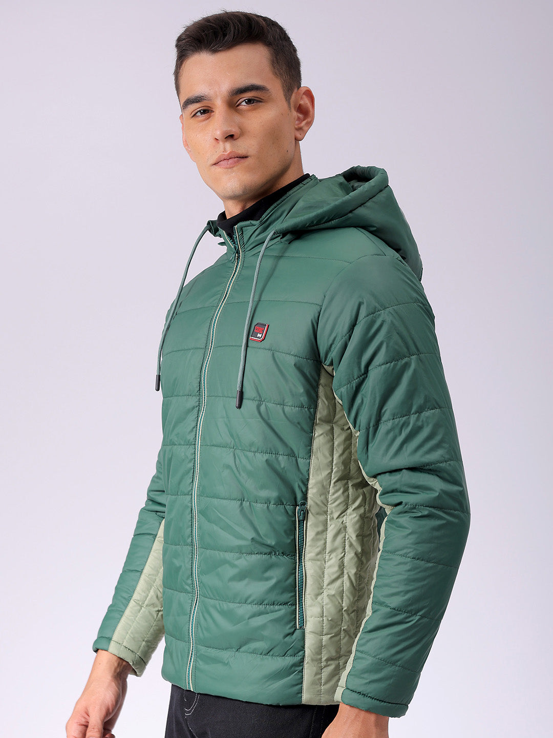 Men's Green Slim Fit Colourblocked Jacket