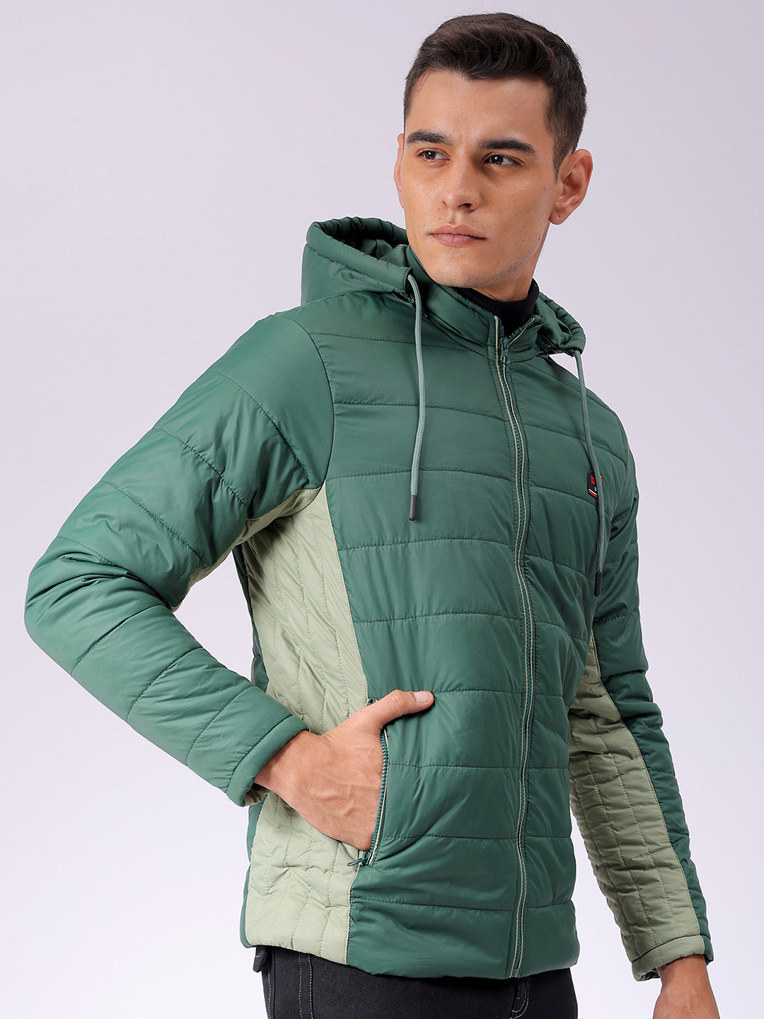 Men's Green Slim Fit Colourblocked Jacket