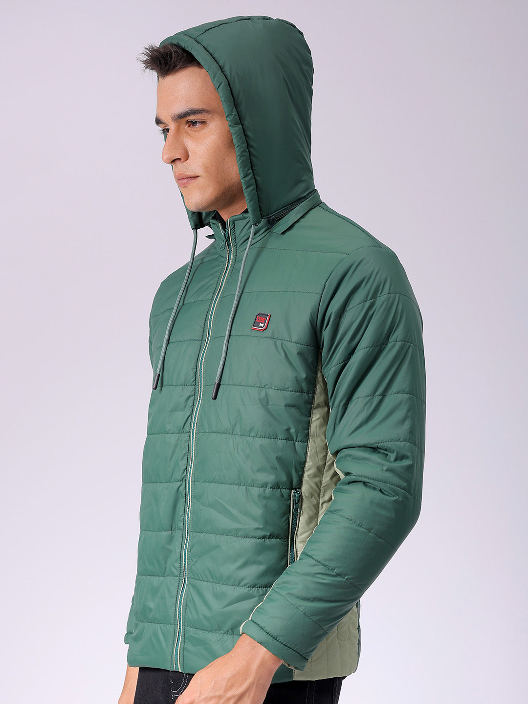 Men's Green Slim Fit Colourblocked Jacket