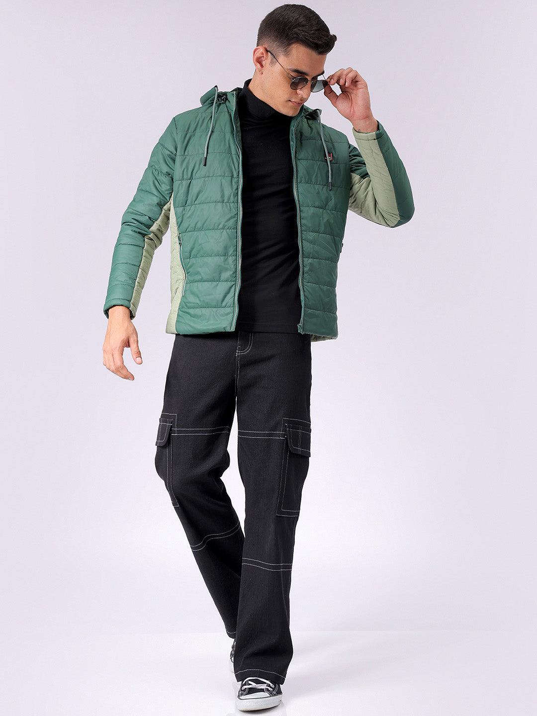 Men's Green Slim Fit Colourblocked Jacket