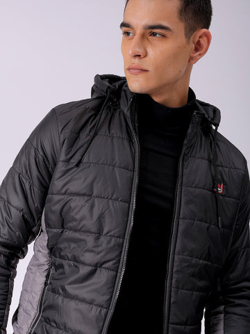 Men's Black Slim Fit Colourblocked Jacket