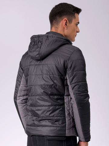 Men's Black Slim Fit Colourblocked Jacket