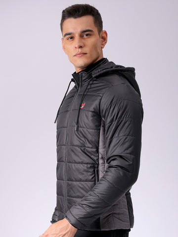 Men's Black Slim Fit Colourblocked Jacket