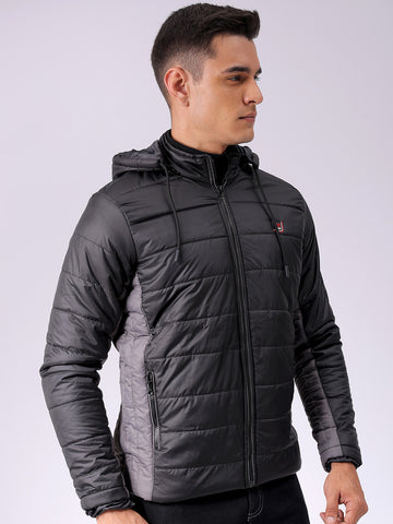 Men's Black Slim Fit Colourblocked Jacket