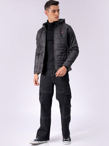 Men's Black Slim Fit Colourblocked Jacket