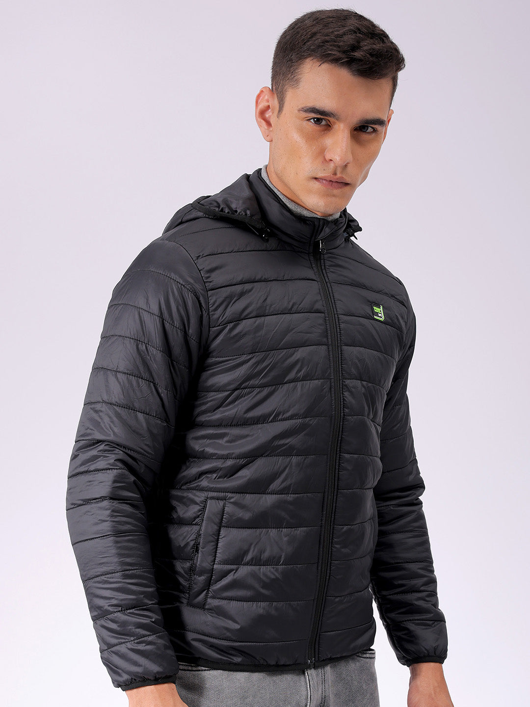 Men's Black Slim Fit Solid Jacket