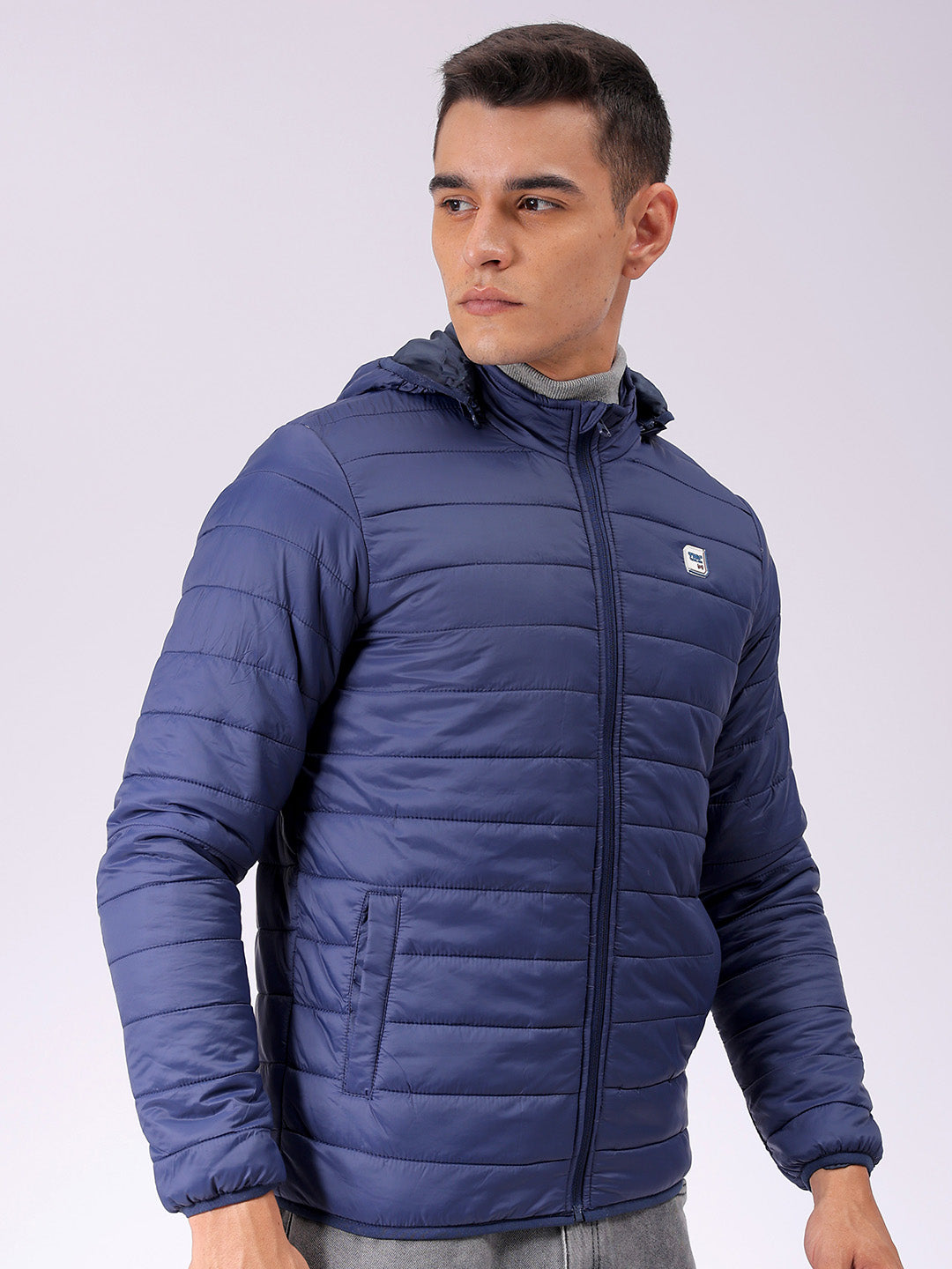 Men's Blue Slim Fit Solid Jacket