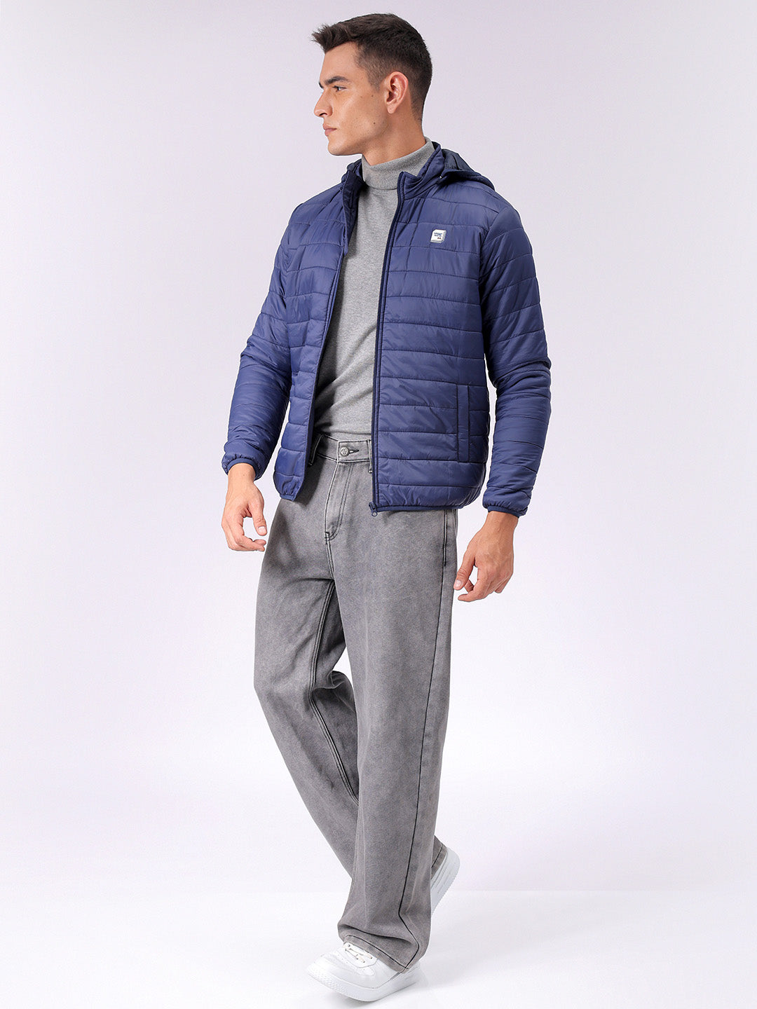 Men's Blue Slim Fit Solid Jacket