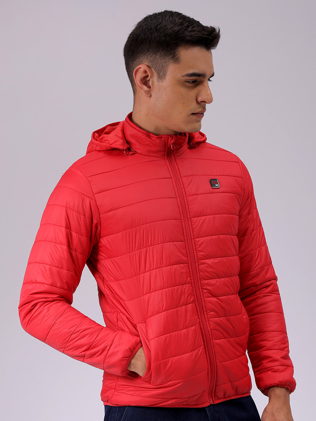 Men's Red Slim Fit Solid Jacket