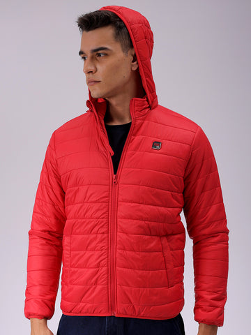 Men's Red Slim Fit Solid Jacket