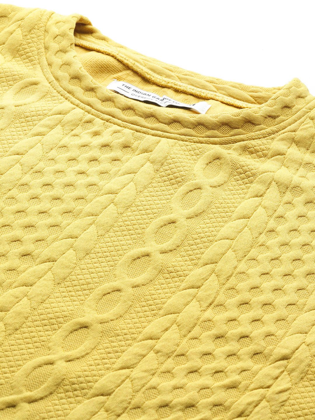 Men's Yellow Oversized Fit Textured Casual Sweatshirt