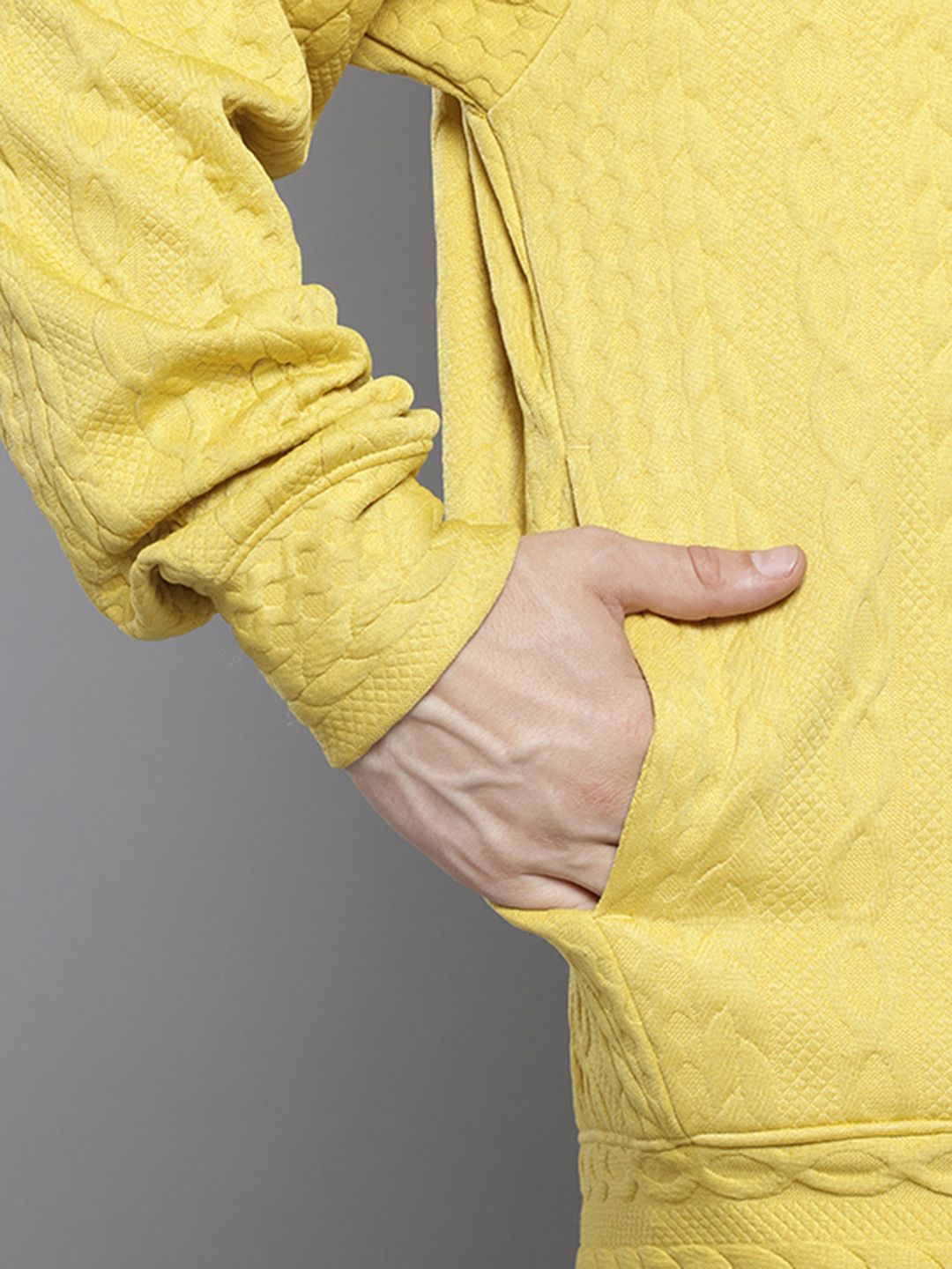 Men's Yellow Oversized Fit Textured Casual Sweatshirt