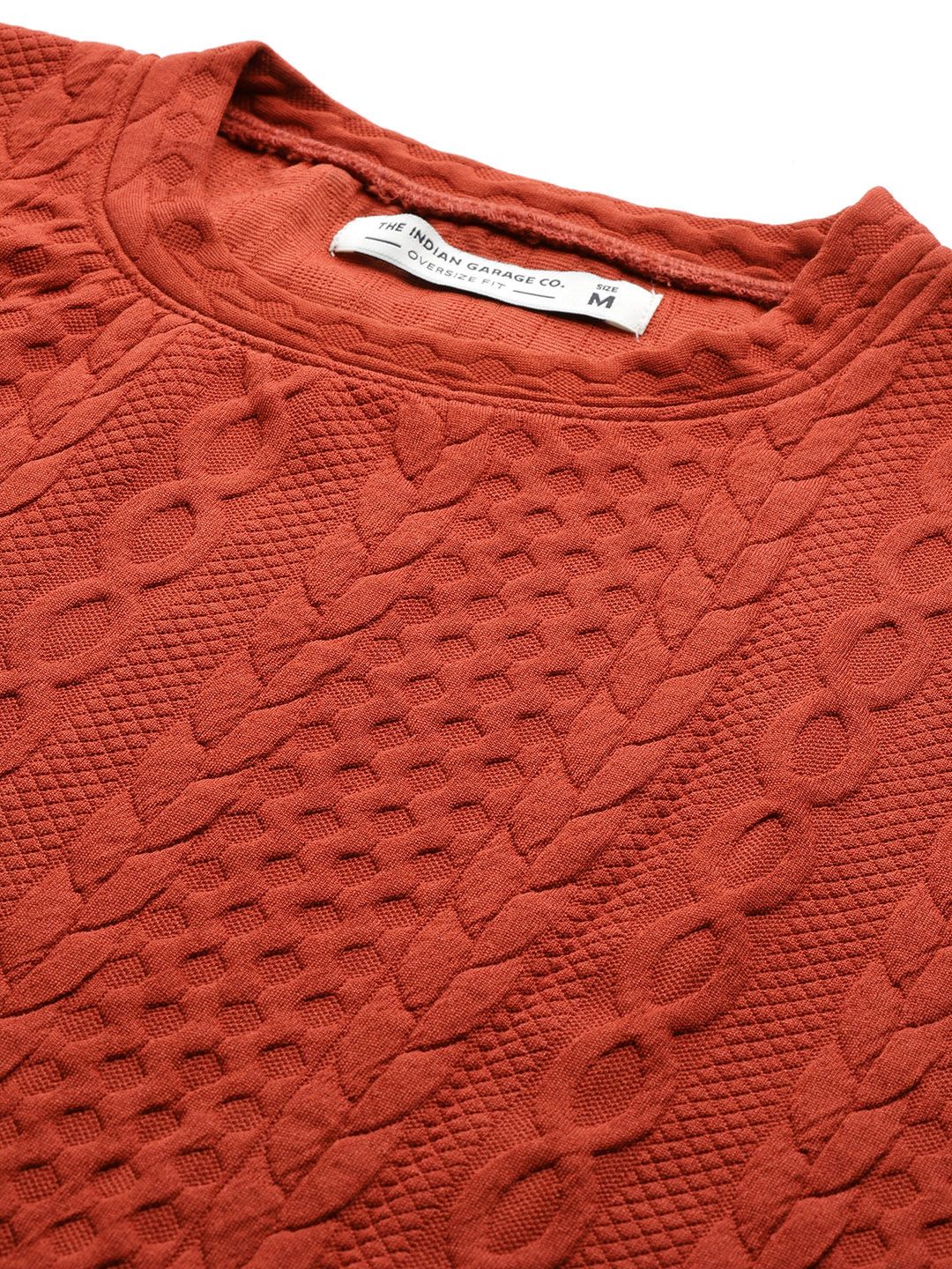 Men's Rust Oversized Fit Textured Casual Sweatshirt