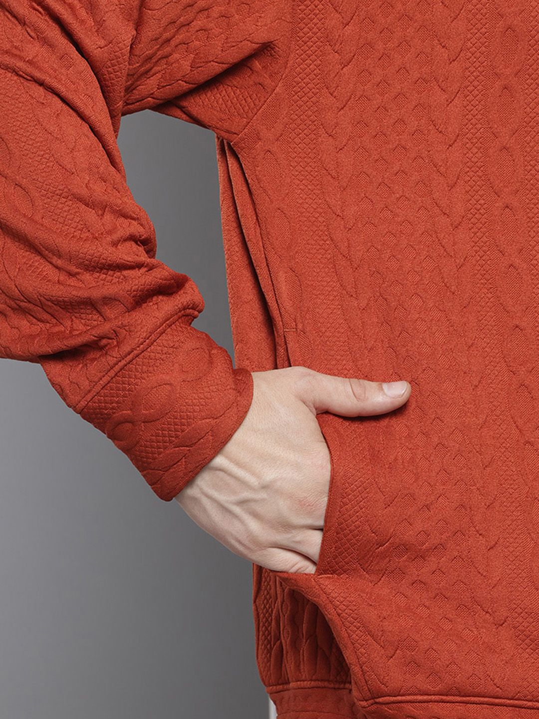 Men's Rust Oversized Fit Textured Casual Sweatshirt