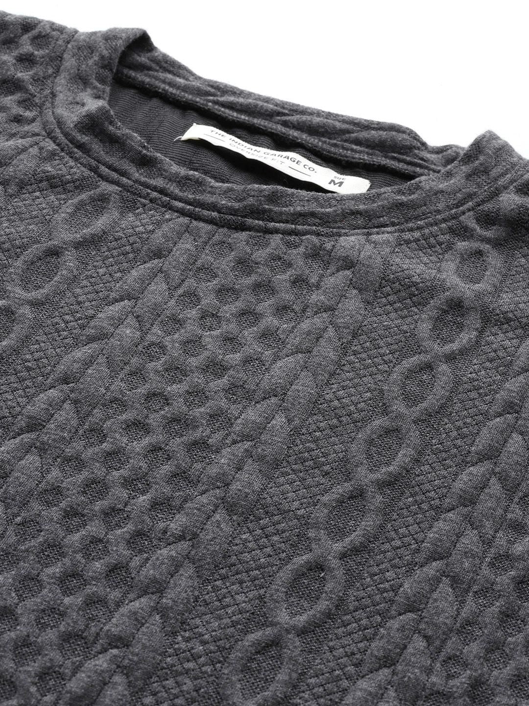 Men's Grey Oversized Fit Textured Casual Sweatshirt