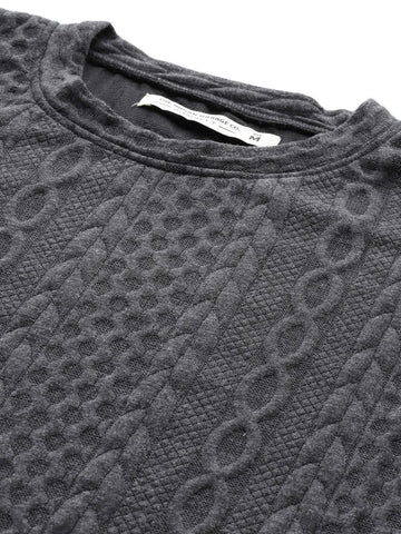 Men's Grey Oversized Fit Textured Casual Sweatshirt