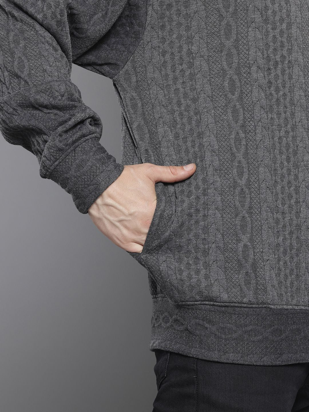 Men's Grey Oversized Fit Textured Casual Sweatshirt