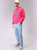 Men's Pink Relaxed Fit Placement Printed Overhead-Hooded Sweatshirt