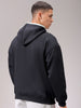 Men's Black Relaxed Fit Placement Printed Overhead Hooded Sweatshirt