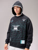 Men's Black Relaxed Fit Placement Printed Overhead Hooded Sweatshirt