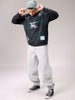 Men's Black Relaxed Fit Placement Printed Overhead Hooded Sweatshirt