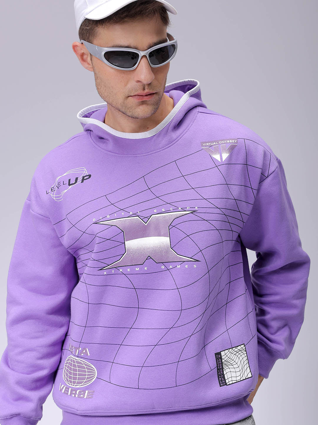Men's Relaxed Fit Placement Printed Overhead Hooded Sweatshirt