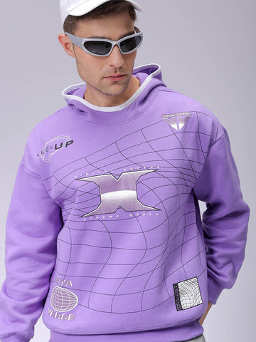 Men's Relaxed Fit Placement Printed Overhead Hooded Sweatshirt
