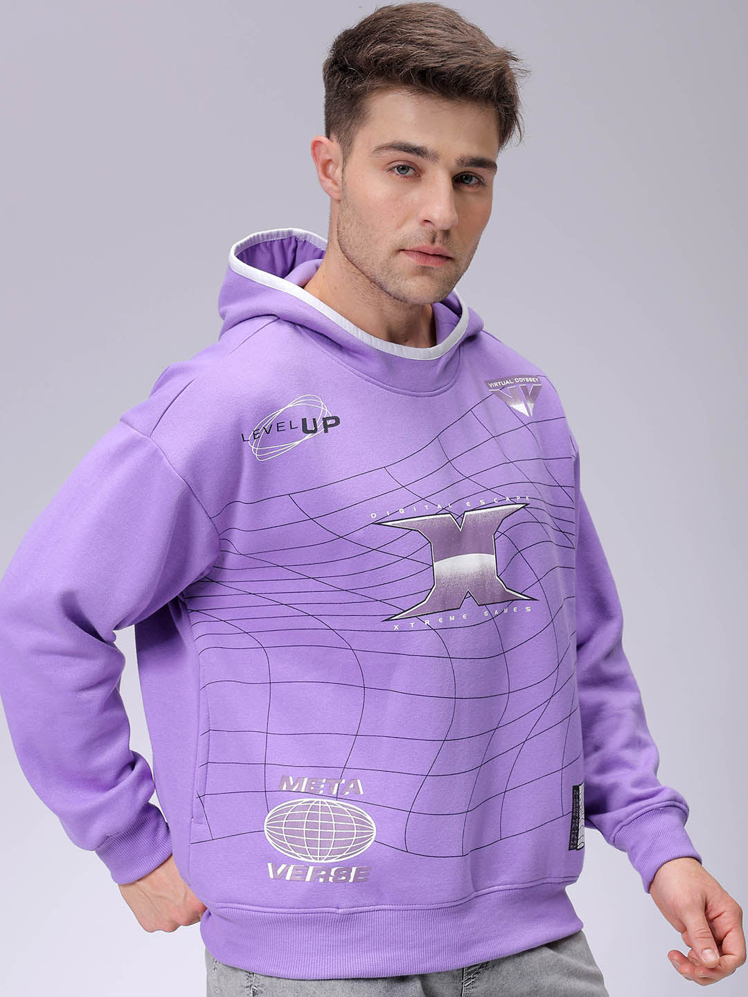 Men's Relaxed Fit Placement Printed Overhead Hooded Sweatshirt
