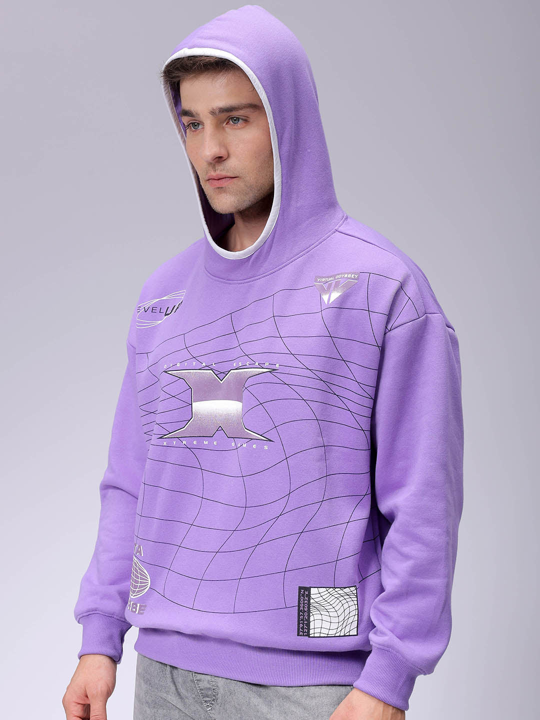 Men's Relaxed Fit Placement Printed Overhead Hooded Sweatshirt