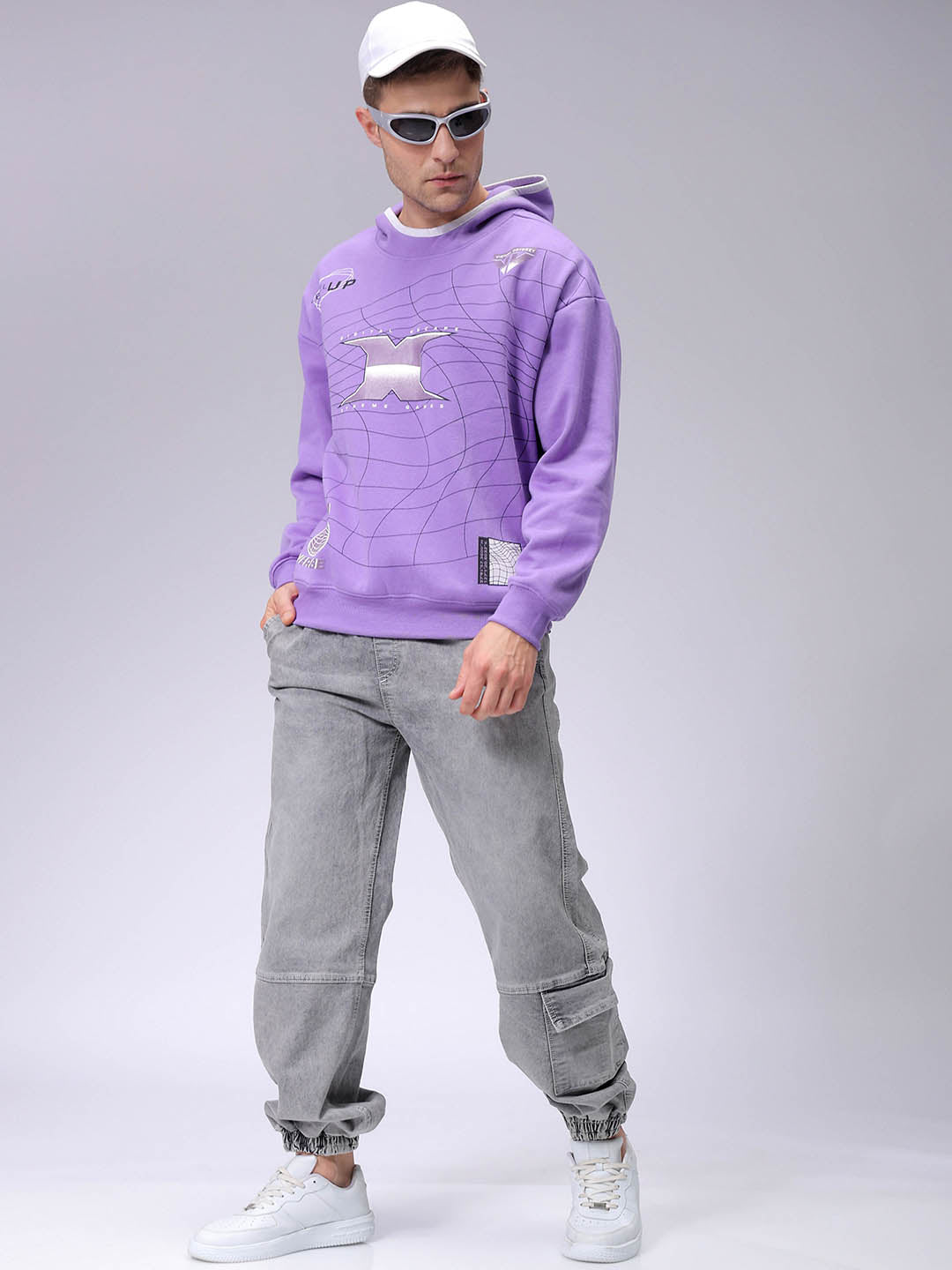 Men's Relaxed Fit Placement Printed Overhead Hooded Sweatshirt
