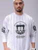 Men's White Relaxed Fit Striped Overhead-Crewneck Sweatshirt