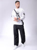 Men's White Relaxed Fit Striped Overhead-Crewneck Sweatshirt