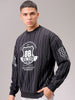 Men's Black Relaxed Fit Striped Overhead Crewneck Sweatshirt