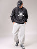 Men's Black Relaxed Fit Striped Overhead Crewneck Sweatshirt