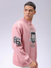 Men's Pink Relaxed Fit Striped Overhead-Crewneck Sweatshirt