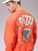 Men's Orange Relaxed Fit Placement Printed Overhead-Crewneck Sweatshirt