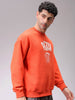Men's Orange Relaxed Fit Placement Printed Overhead-Crewneck Sweatshirt