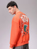 Men's Orange Relaxed Fit Placement Printed Overhead-Crewneck Sweatshirt