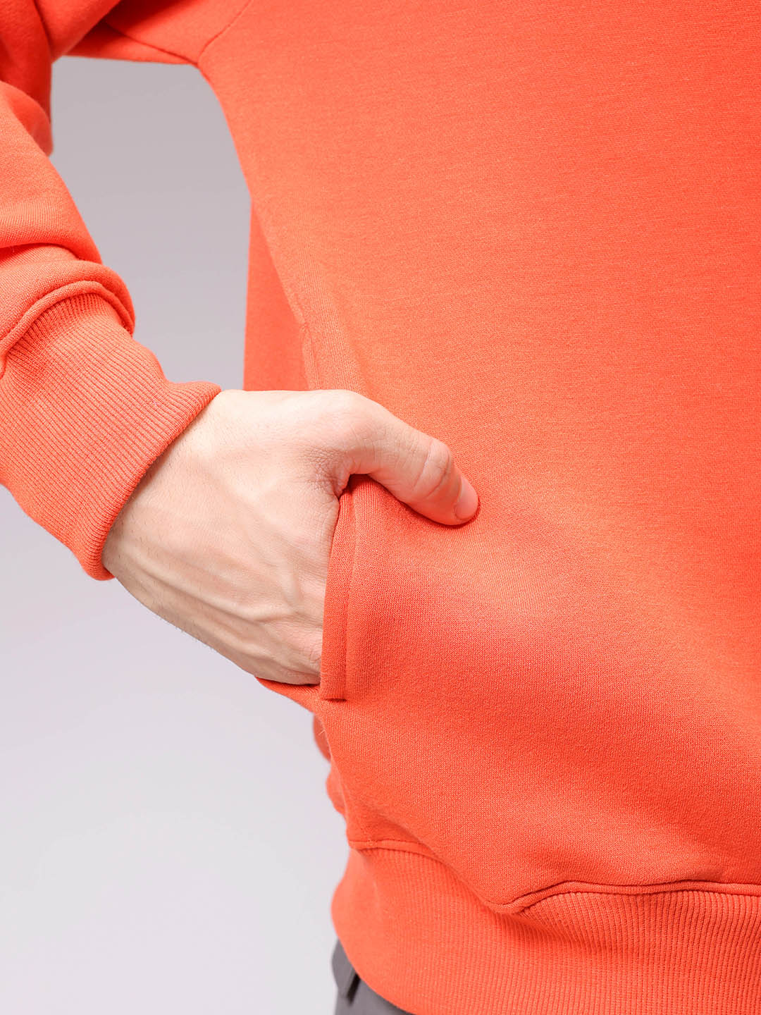Men's Orange Relaxed Fit Placement Printed Overhead-Crewneck Sweatshirt