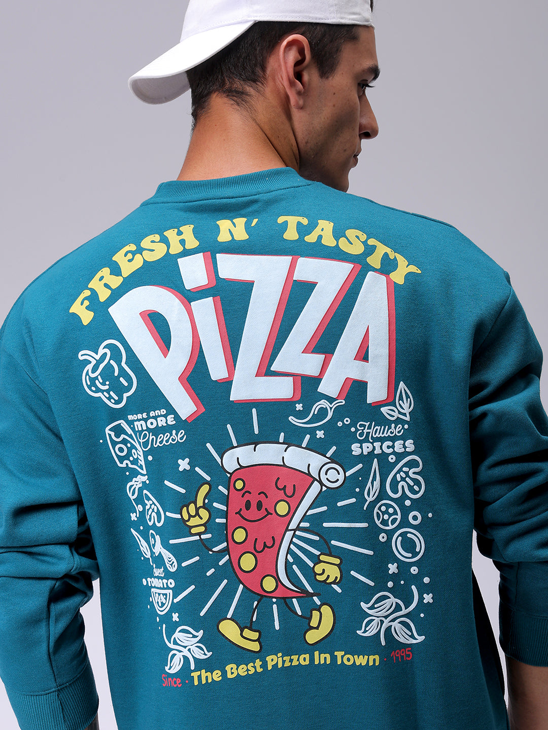 Men's Green Relaxed Fit Placement Printed Overhead-Crewneck Sweatshirt