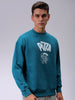 Men's Green Relaxed Fit Placement Printed Overhead-Crewneck Sweatshirt