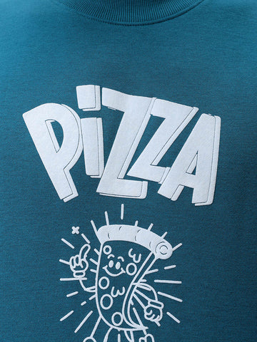 Men's Green Relaxed Fit Placement Printed Overhead-Crewneck Sweatshirt