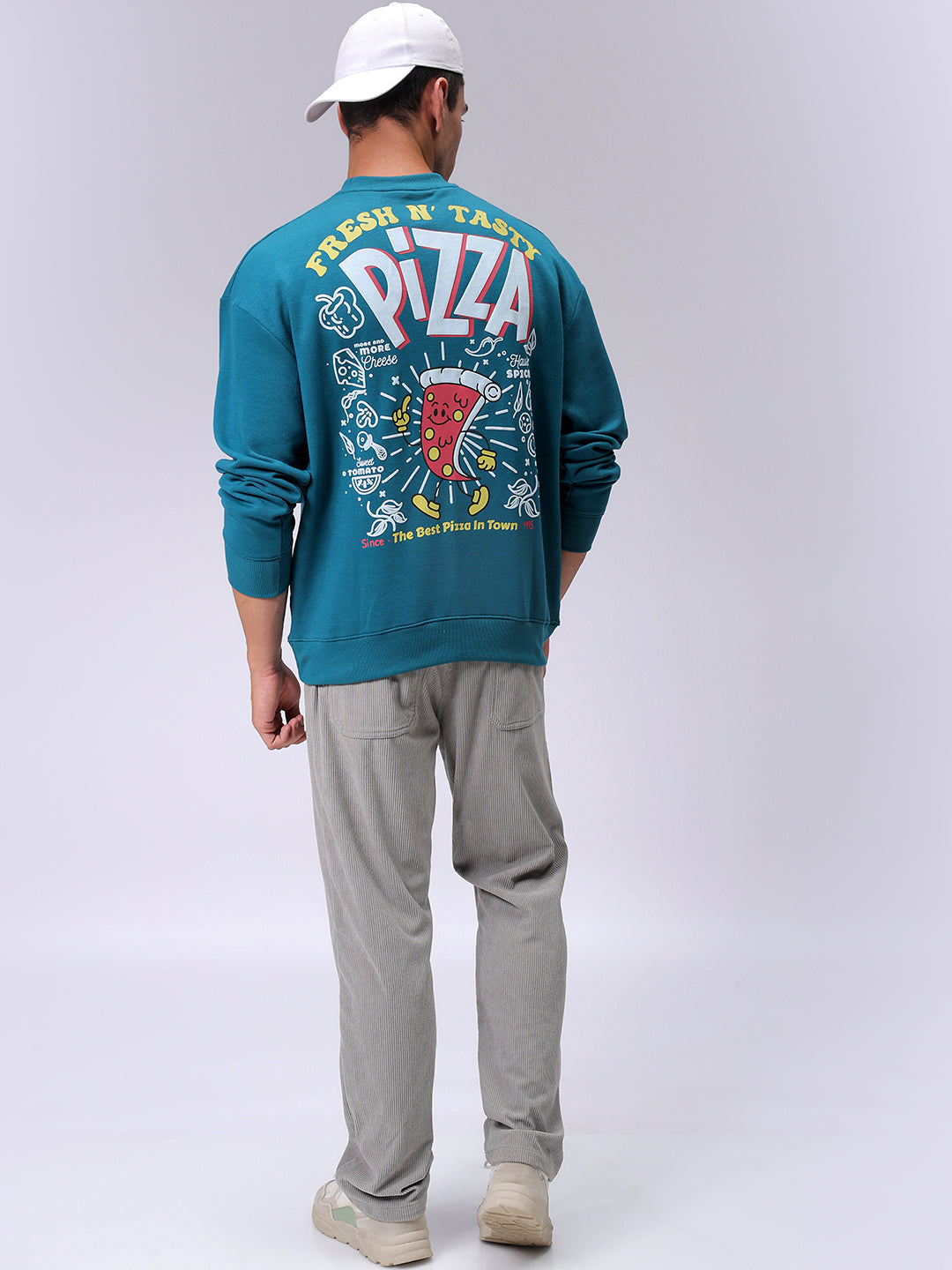 Men's Green Relaxed Fit Placement Printed Overhead-Crewneck Sweatshirt