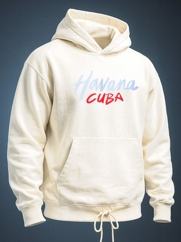 Men's Chalk Oversized Placement Printed Overhead Hooded Sweatshirt