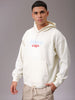 Men's Chalk Oversized Placement Printed Overhead Hooded Sweatshirt
