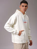Men's Chalk Oversized Placement Printed Overhead Hooded Sweatshirt