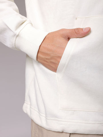Men's Chalk Oversized Placement Printed Overhead Hooded Sweatshirt
